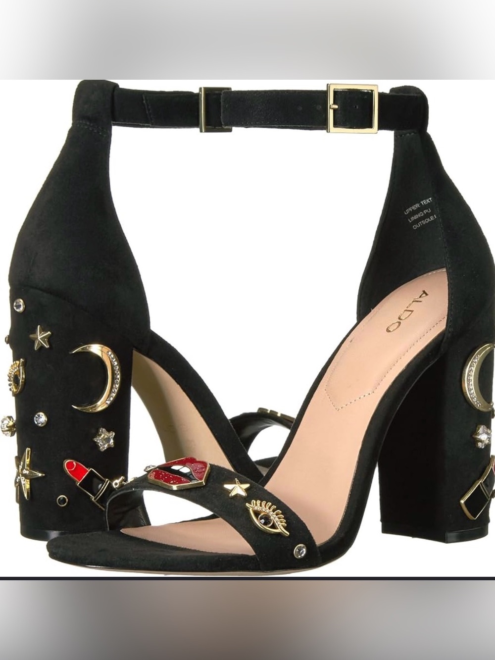 Aldo Black Suede Embellished Block Heel Sandals